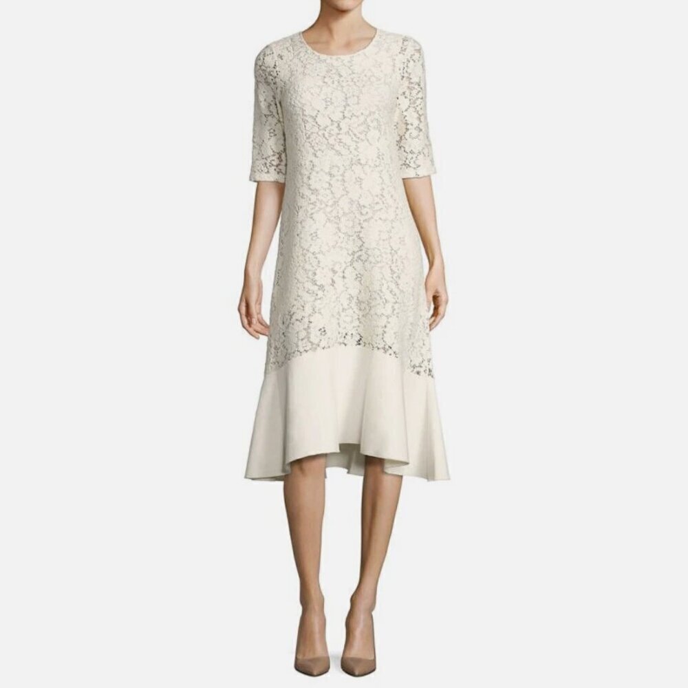 See By Chloé Ruffled Lace Midi Dress Natural White